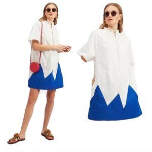 La DoubleJ Holiday Dress White Blue Poplin Cotton DRE0364 Italy EUC